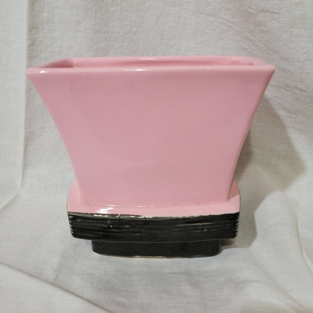 Vintage McCoy Pink and Black Ceramic Art Pottery Vase